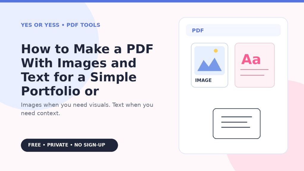 PDF layout combining an image card, text card and finished document page