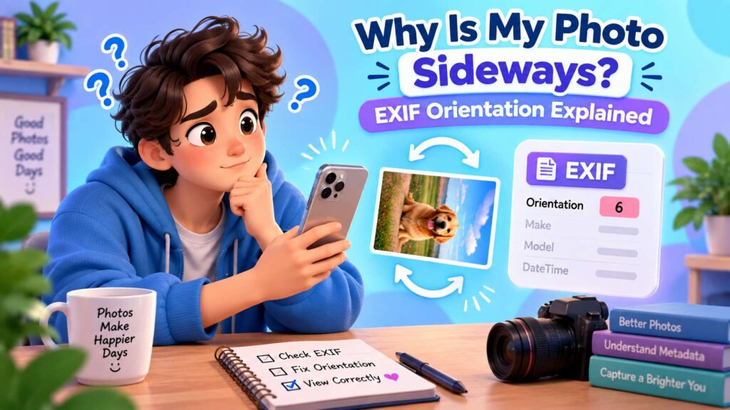 Why Is My Photo Sideways? EXIF Orientation Explained guide illustration